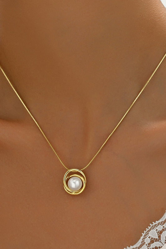 Gold Minimalist Pearl Decor Plated Alloy Pendant Necklace