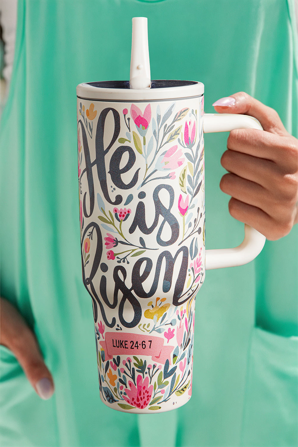 White He Is Risen Flower Print Stainless Steel Tumbler 40oz