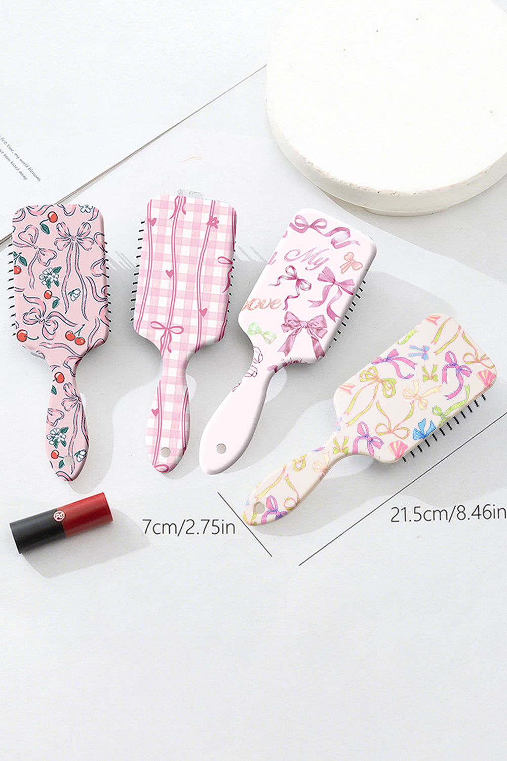 White Multi Ribbon Bow Print Air Cushion Comb