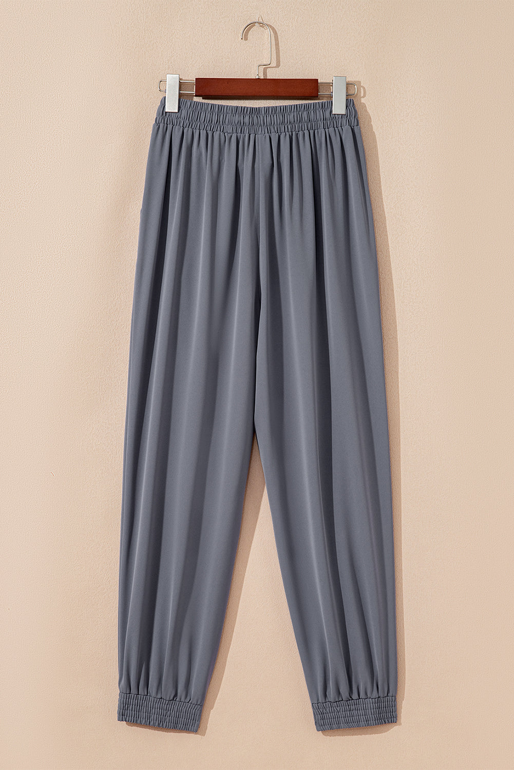 Gray Drawstring Elastic Waistband Pocketed Cropped Jogger Pants