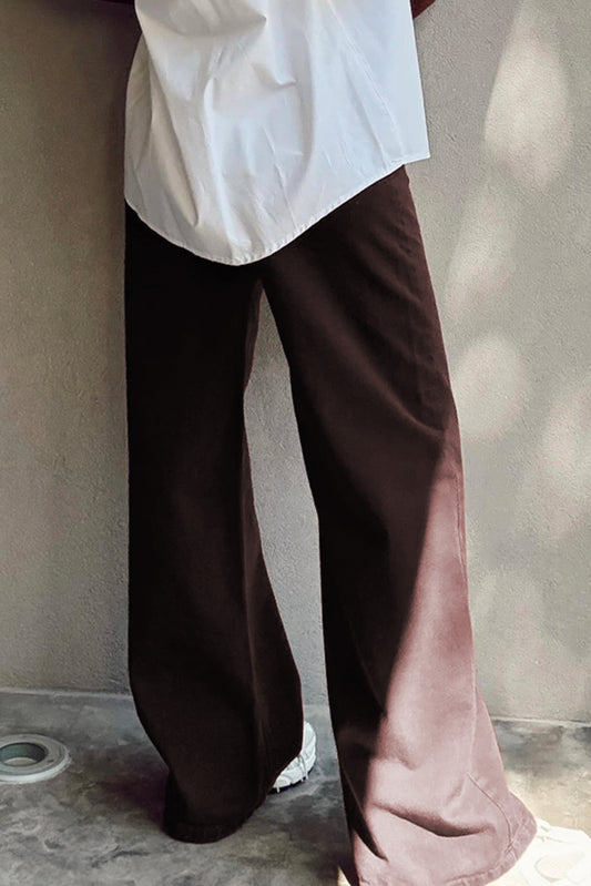 Coffee Loose Straight High Waist Solid Color Jeans
