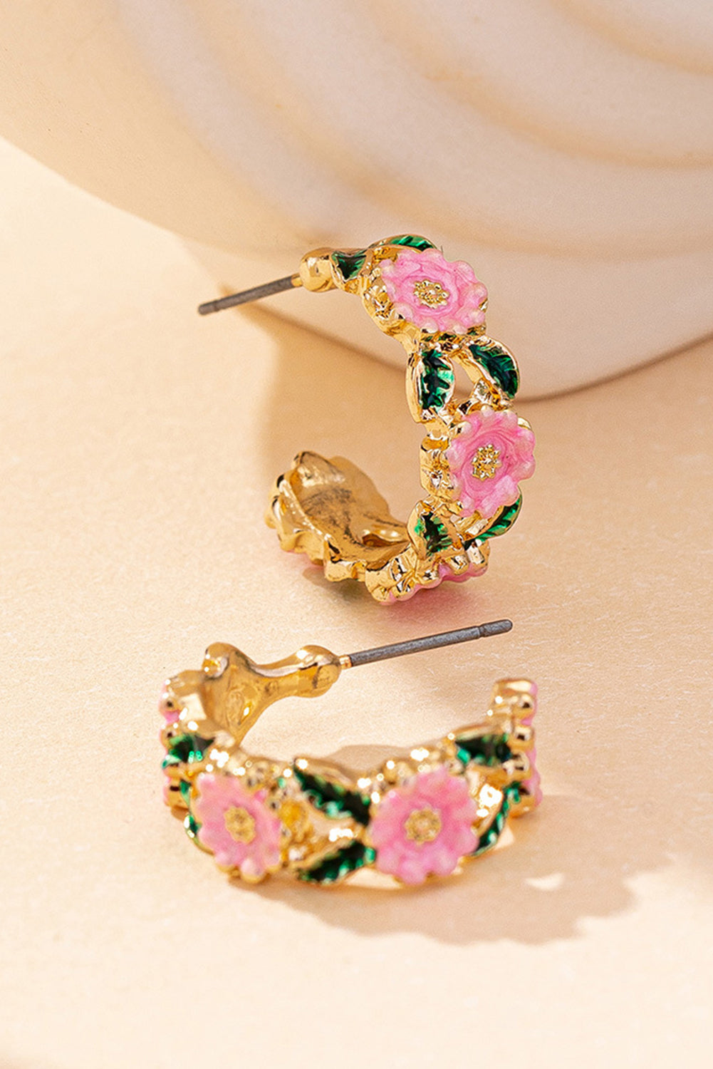 Gold Flower Pattern C-shape Plated Alloy Earrings