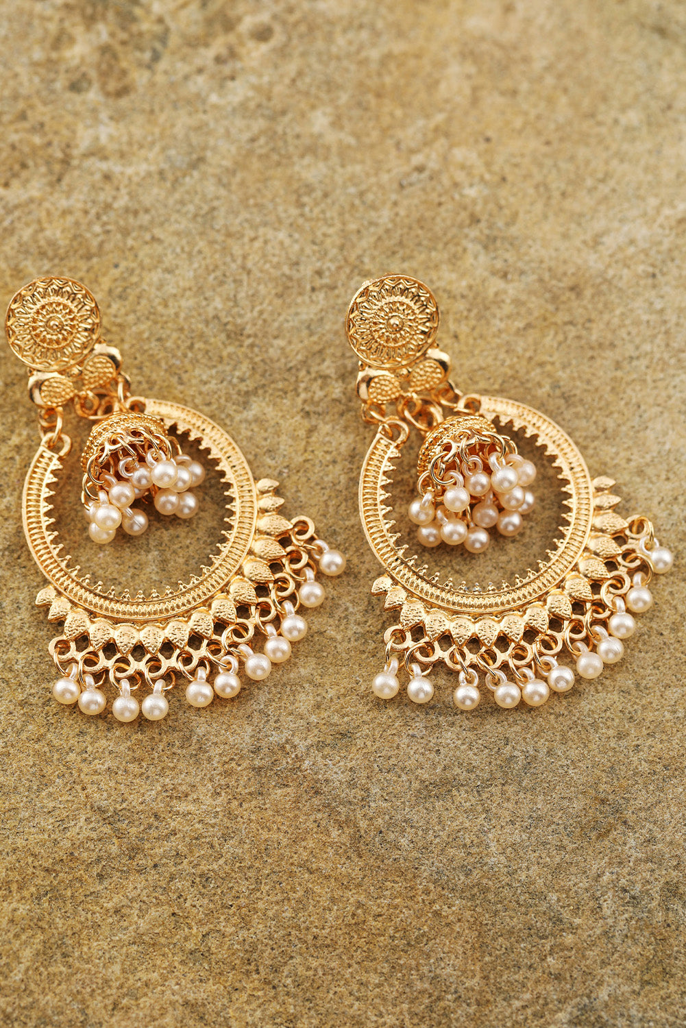 Gold Boho Pearl Tasseled Plated Alloy Dangle Earrings