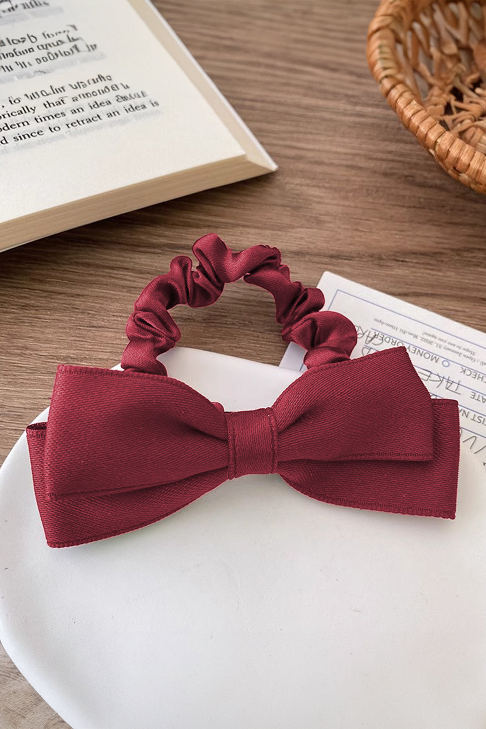 Burgundy Double Bow Scrunchy Hair Tie