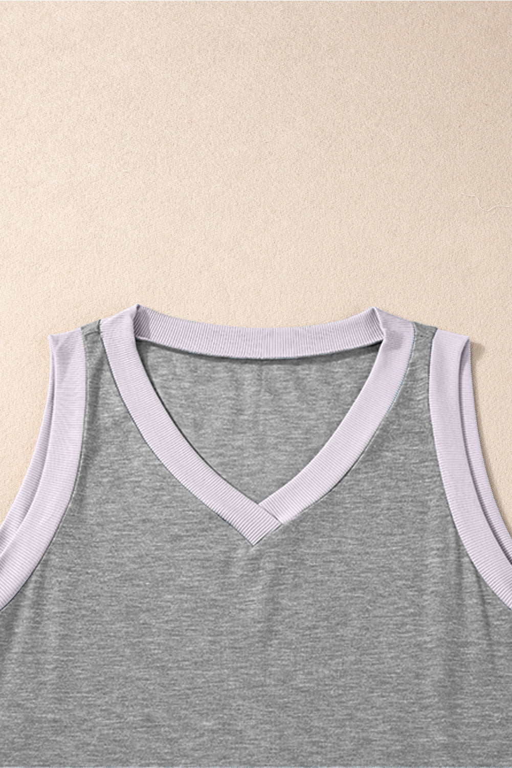 Gray Ribbed V Neck Tank