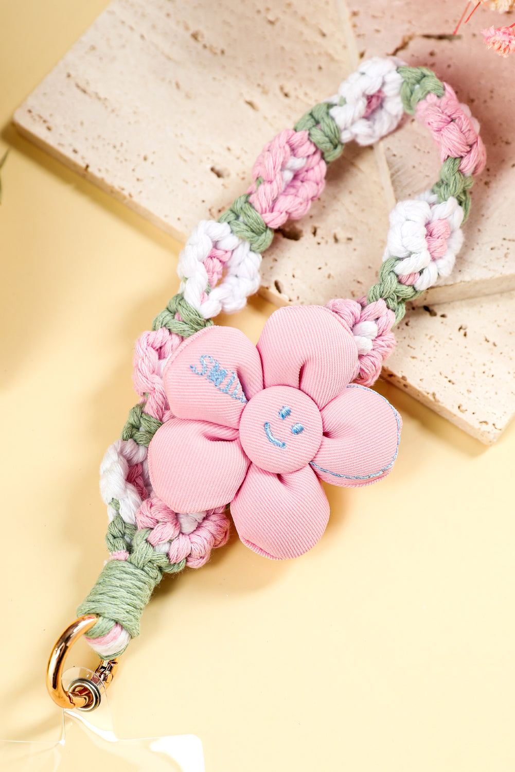 Pink Flower Decor Daisy Crochet Phone Strap