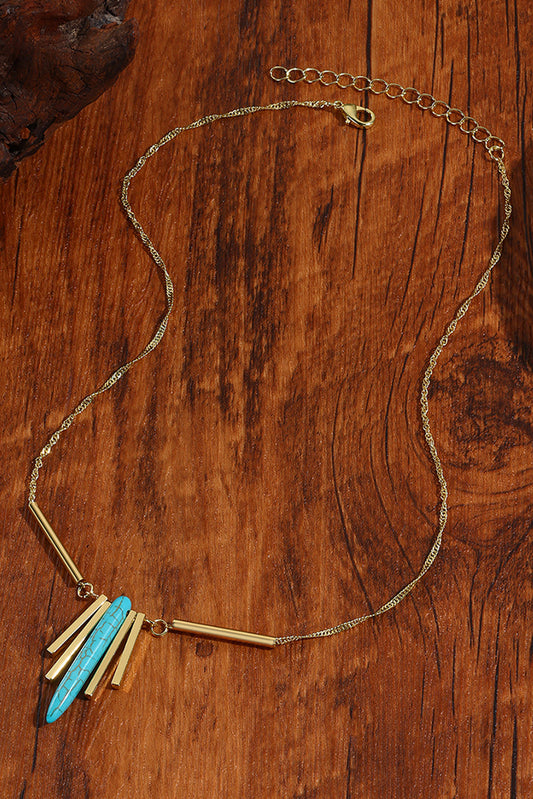 Gold Turquoise Metal Bars Chain Necklace