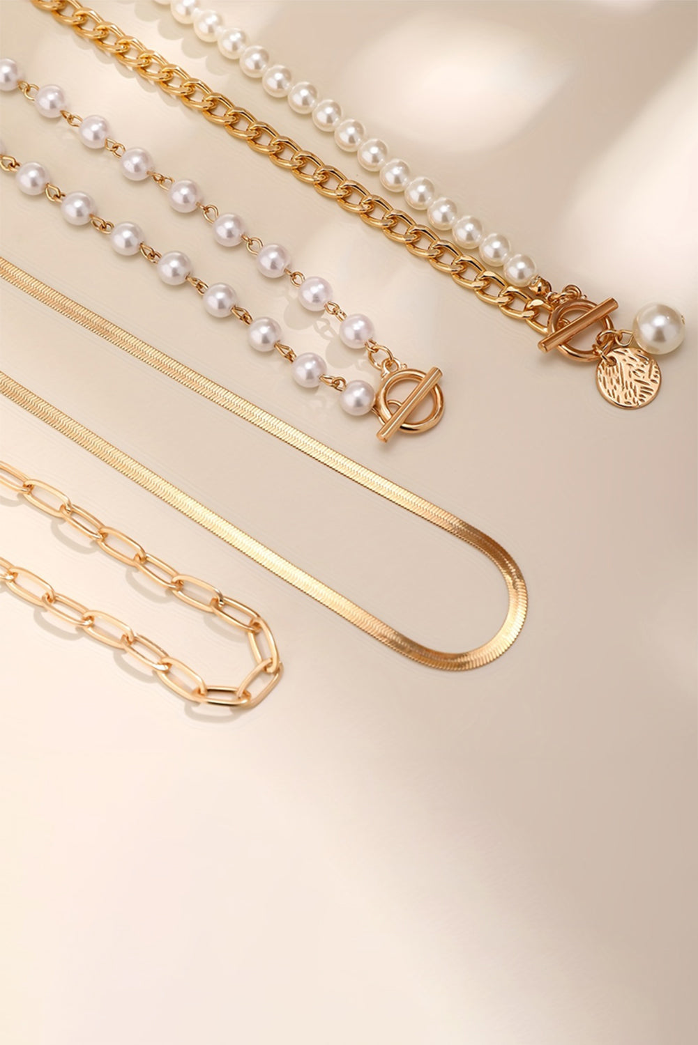 Gold Pearl Decor Plated Adjustable Chain Layered Necklace