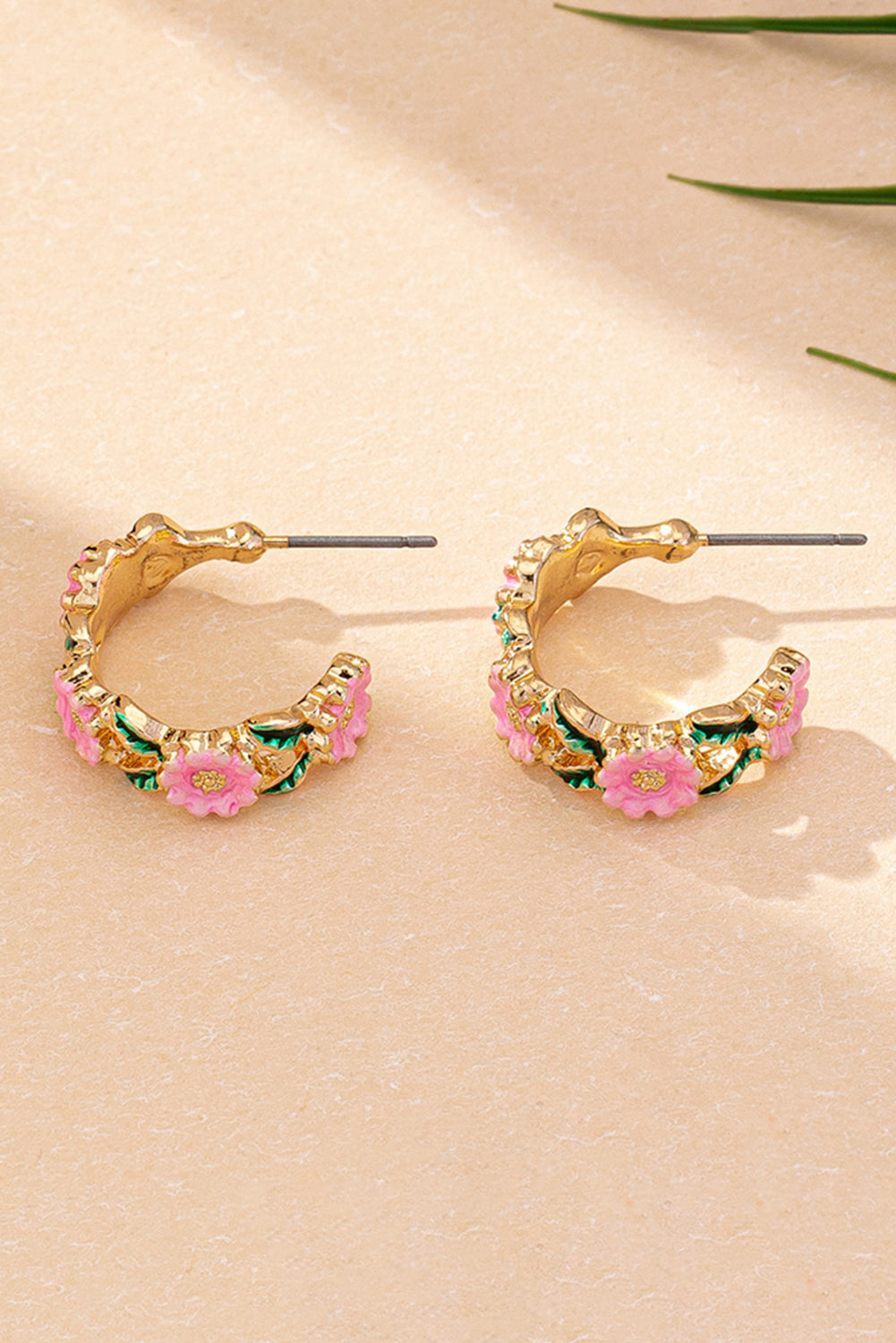 Gold Flower Pattern C-shape Plated Alloy Earrings