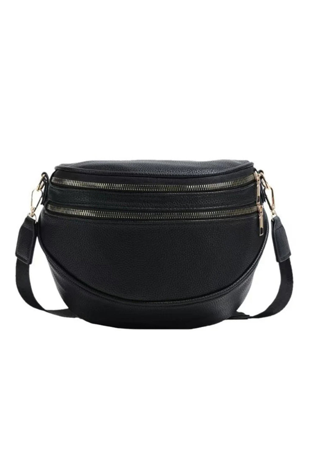 Black Double Zip Faux Leather Crossbody Bag