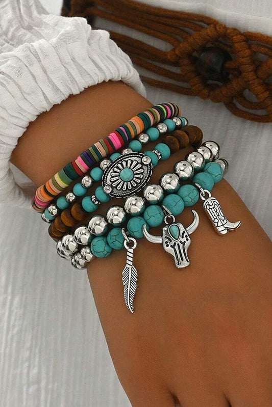 Turquoise Western Pattern Turquoise Beaded Multi Layer Bracelet Set