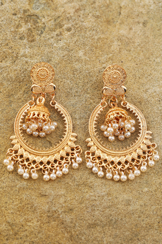 Gold Boho Pearl Tasseled Plated Alloy Dangle Earrings