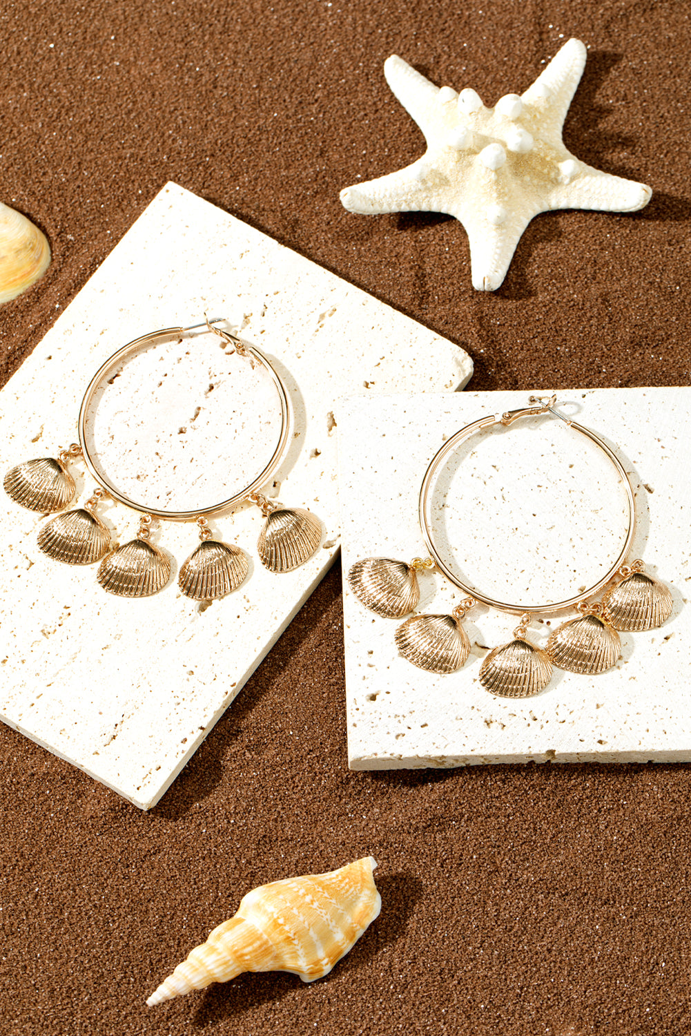 Gold Plated Alloy Bohemian Vacation Shell Hoop Earrings