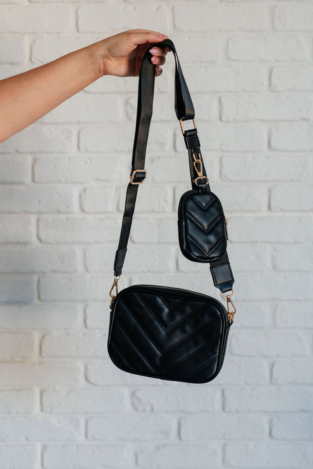 Color black Quilted PU Leather Crossbody Bag with Coin Purse