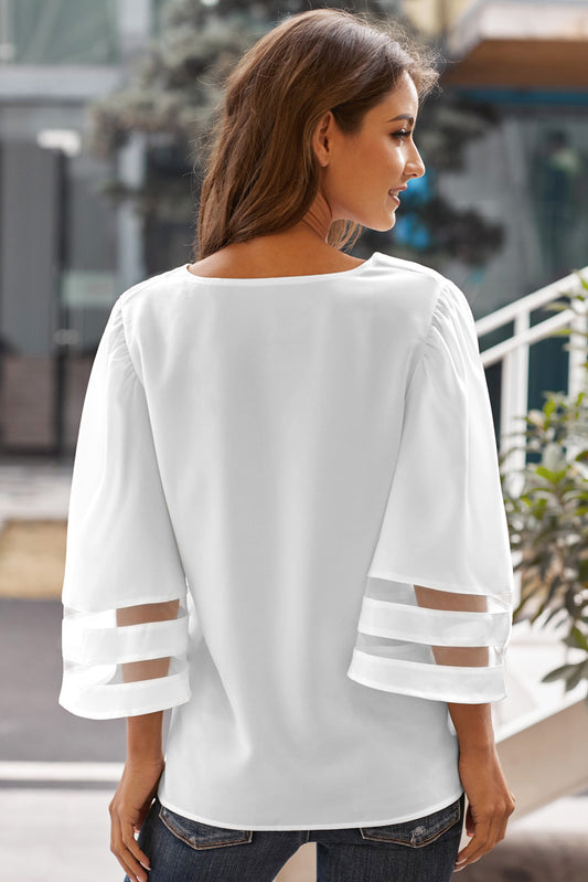 White Flare Sleeve V Neck Loose Blouse