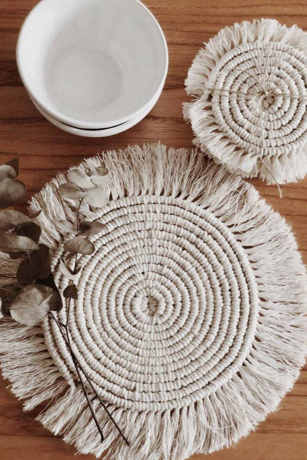 Beige Boho Tassel Macrame Coaster 15cm