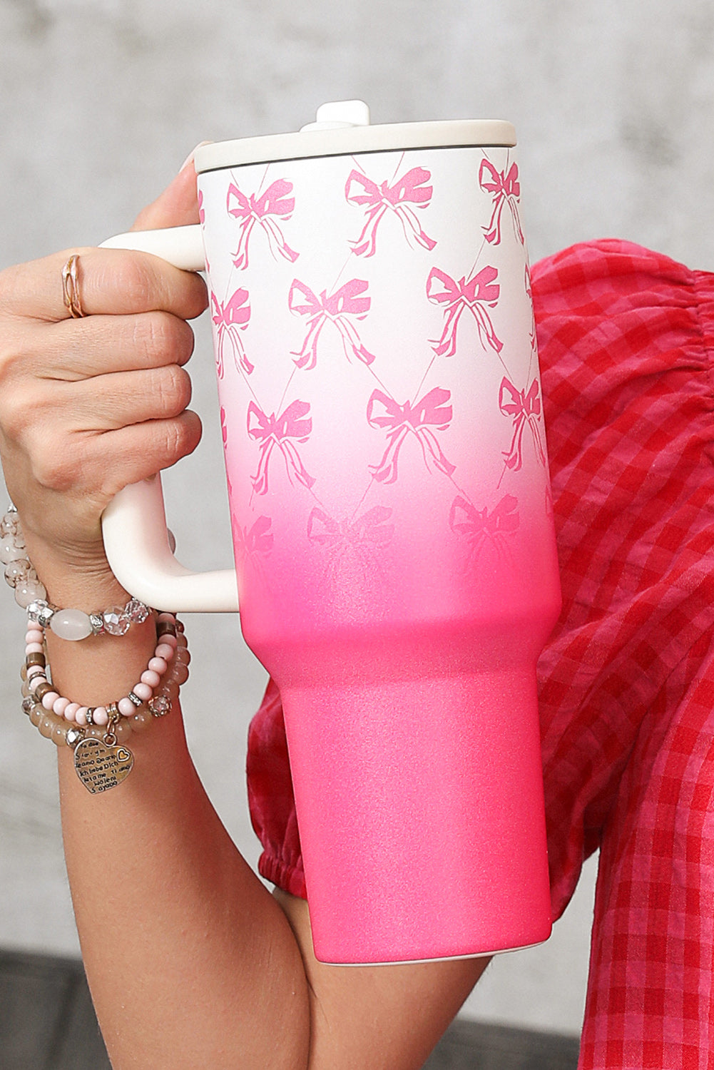 Pink Bow Knot Gradient Color Print Large Vacuum Cup