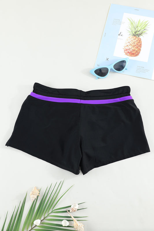 Violet Strap Trim Black Women Swim Boardshort