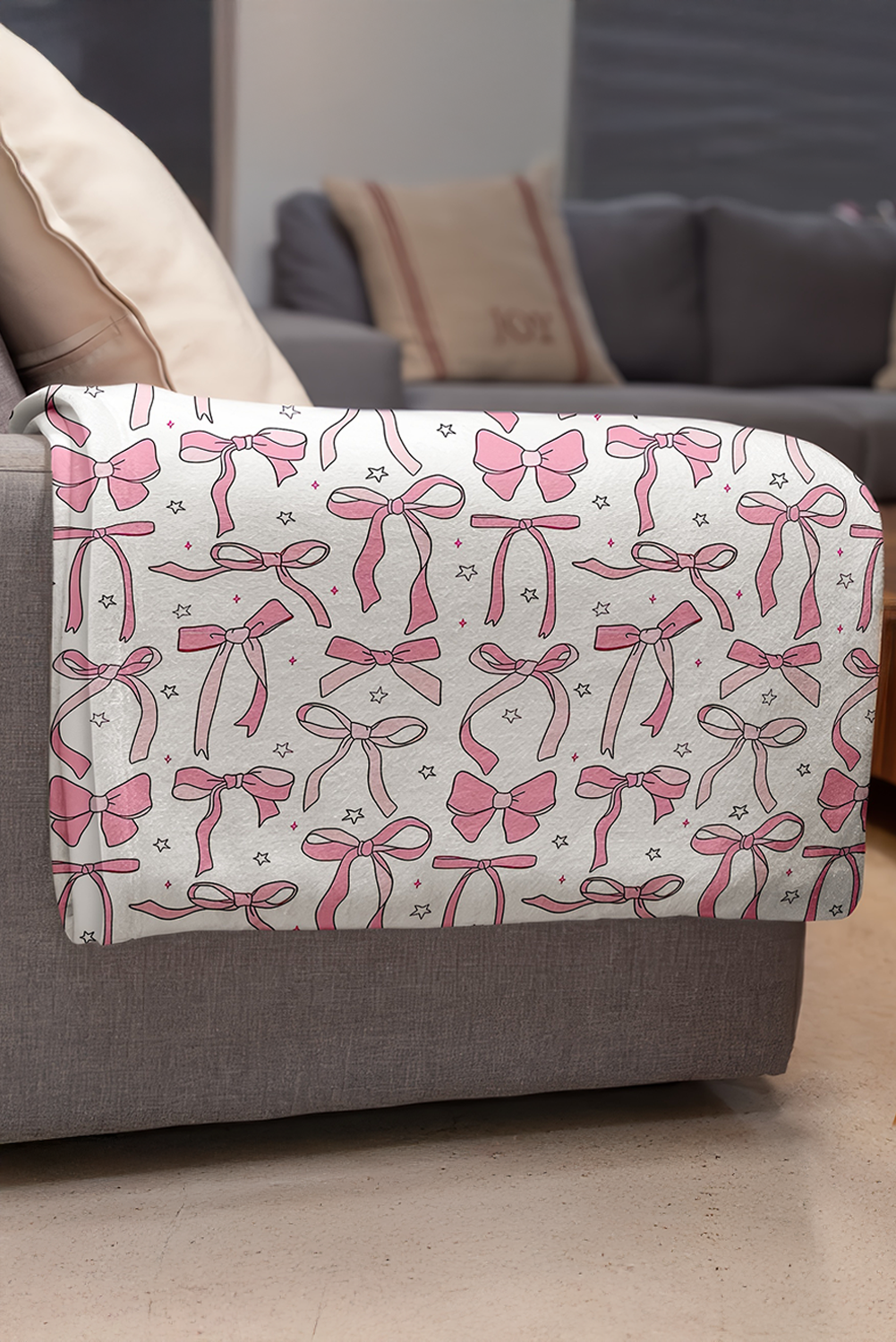 Pink Sweet Bows Print Large Sofa Blanket