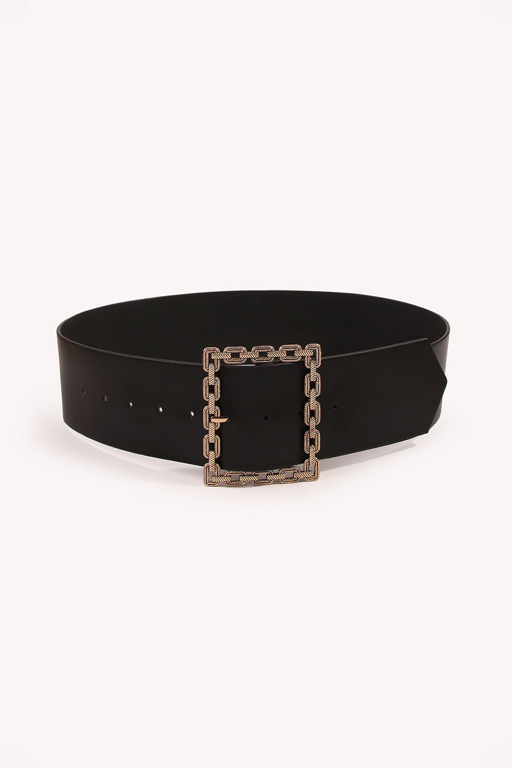Black Square Buckle Faux Leather Girdle