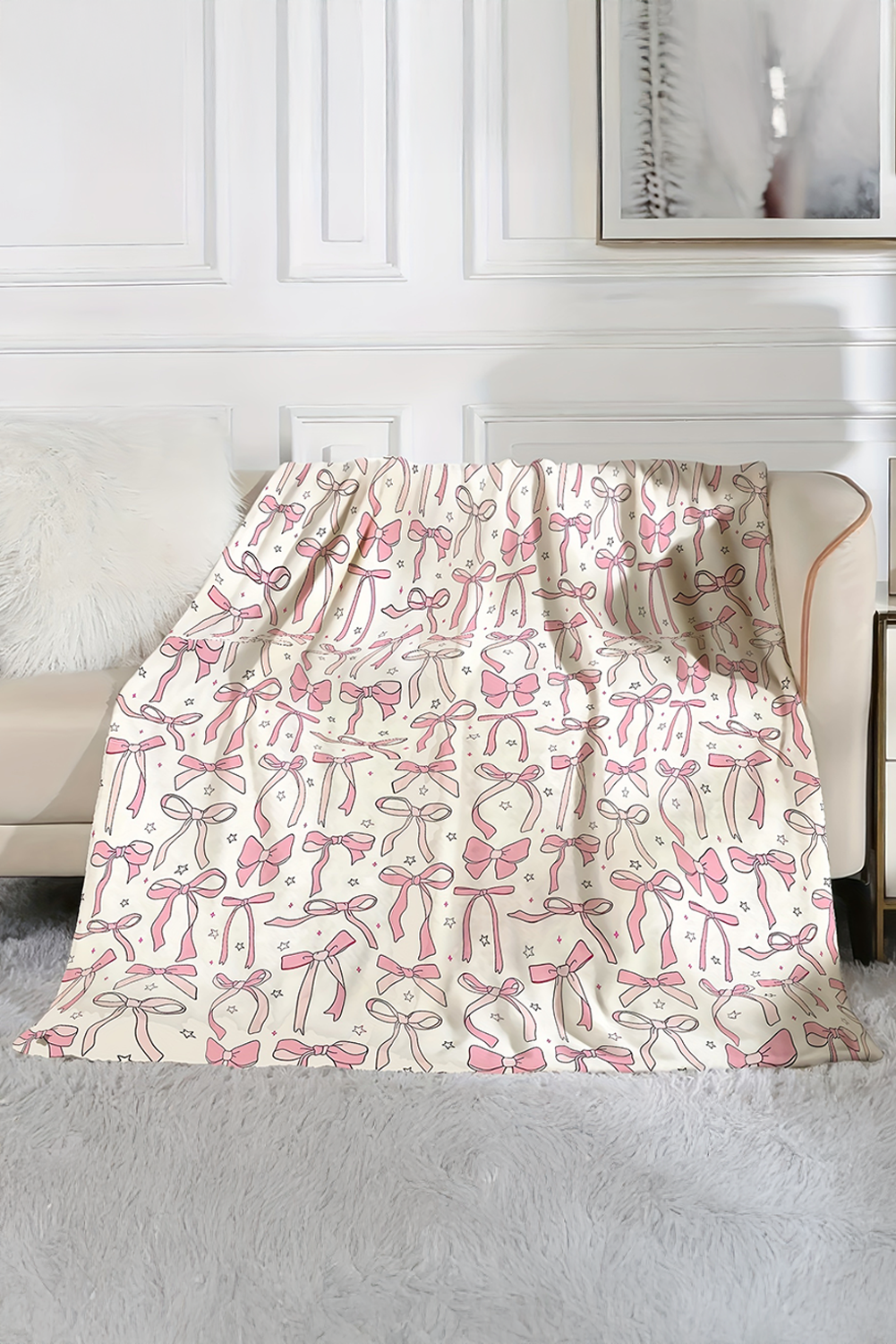 Pink Sweet Bows Print Large Sofa Blanket
