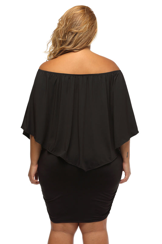 Plus size Dressing Layered Black Mini Poncho Dress