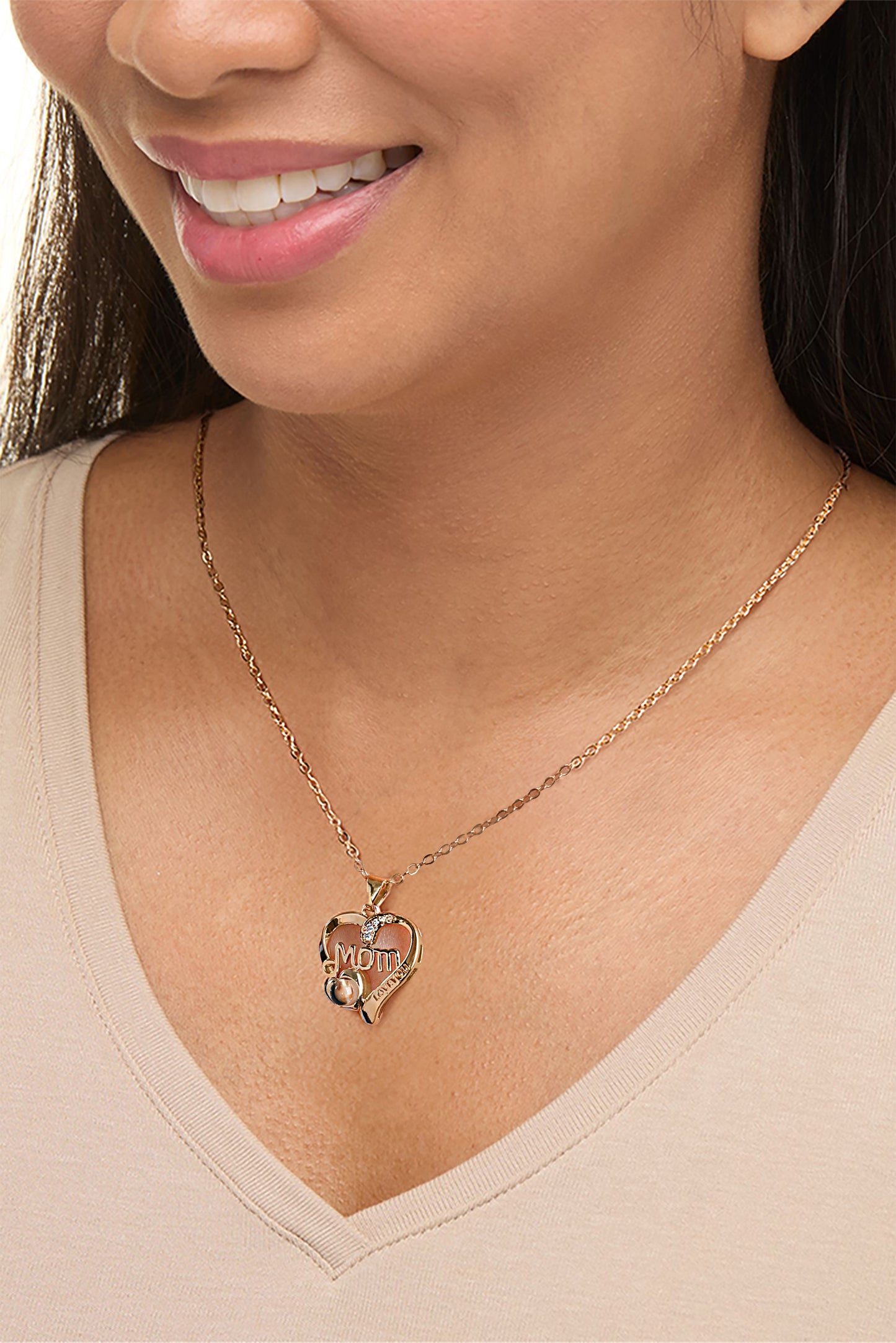 Gold Mom Heart Shape Crystal Decor Alloy Pendant Necklace