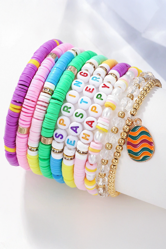 Gold Happy Easter Polymer Clay Beaded Bracelet