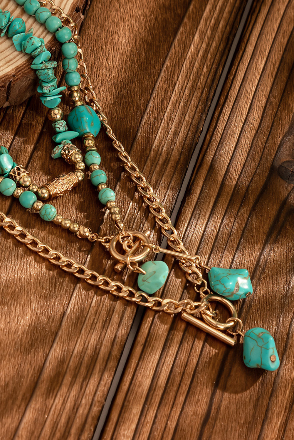 Gold Plated Toggle Clasp Turquoise Detail Cable Chain Layered Necklace Set