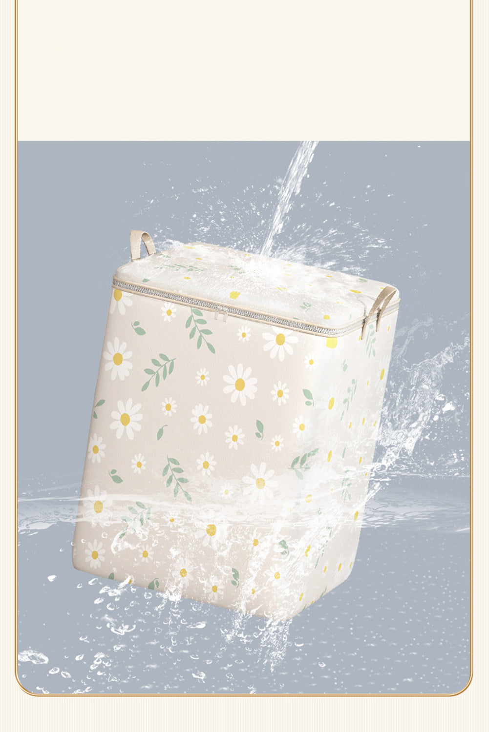 White Daisy Print Nonwovens Wardrobe Large Storage Bag with Lid