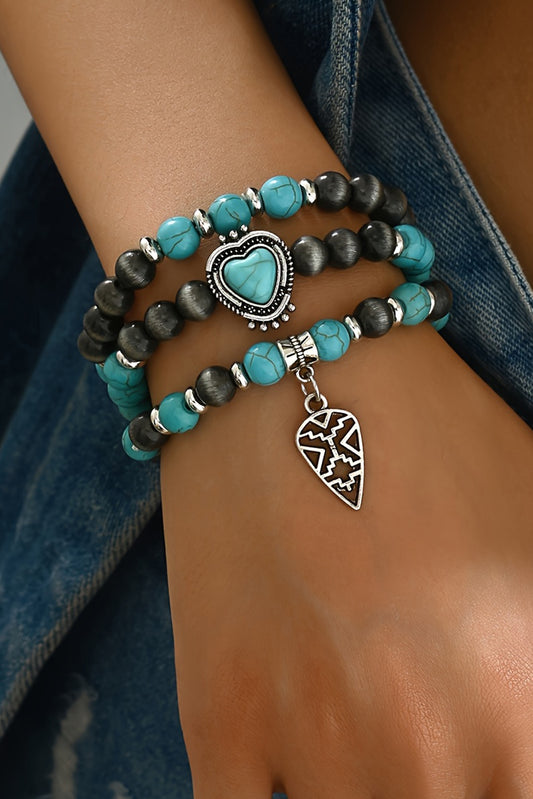 Turquoise 3pcs Turquoise Matching Stone Stretch Bracelet Set