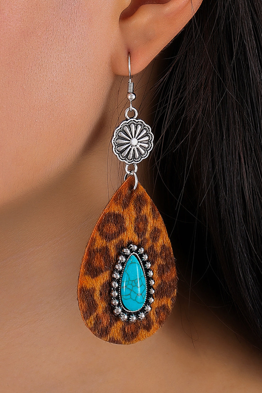 Chestnut Western Leopard Turquoise Inlay Drop Earrings