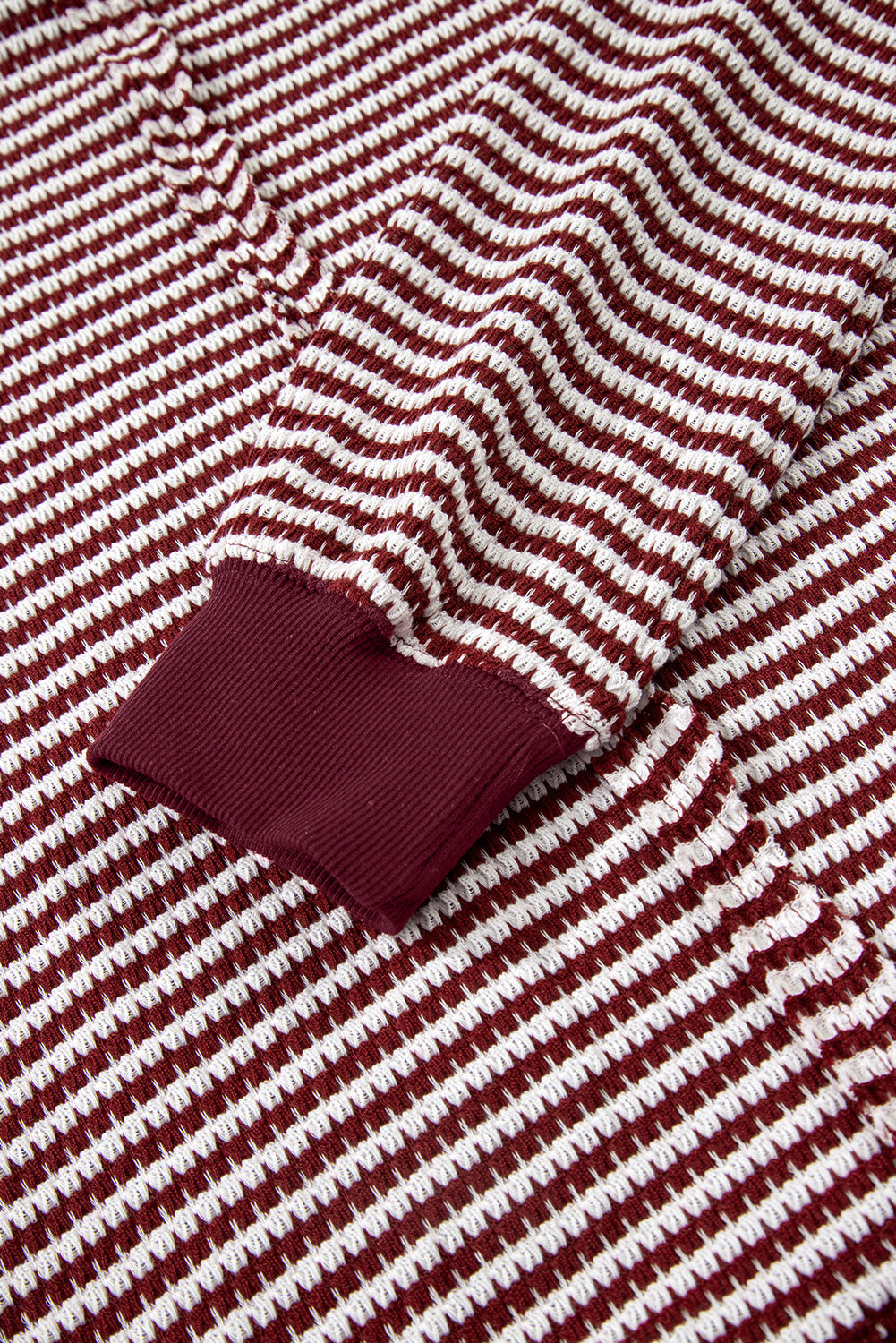 Red Stripe Ribbed Trim Drop Shoulder Long Sleeve Oversize Top