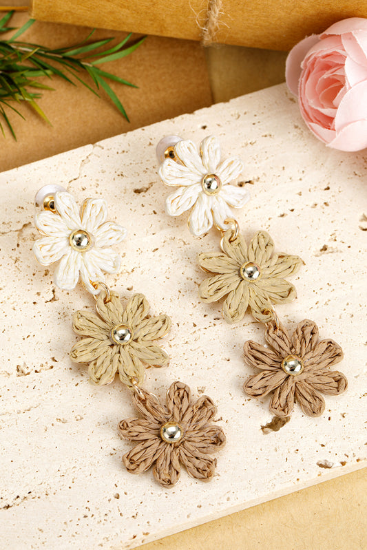 Parchment Crochet Flowers Stud Dangle Earrings