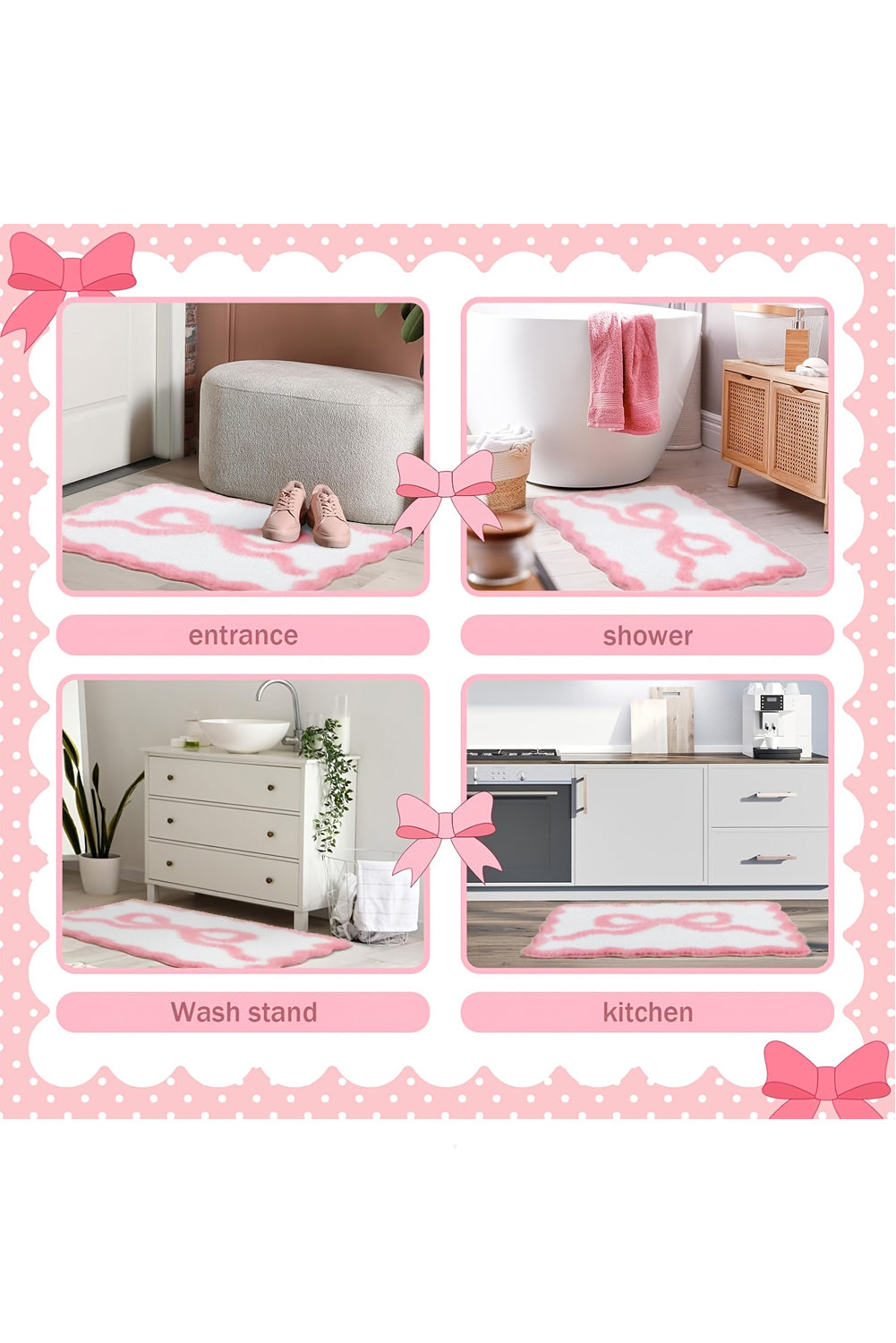 Pink Bow Knot Water Absorption Entrance Ground Mat