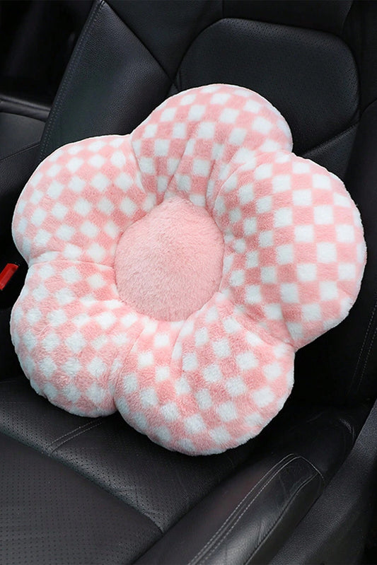 Pink Checkered Flower Shape Soft Sofa Cushion