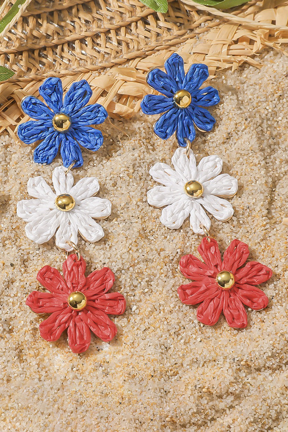 Blue Crochet Flowers Stud Dangle Earrings