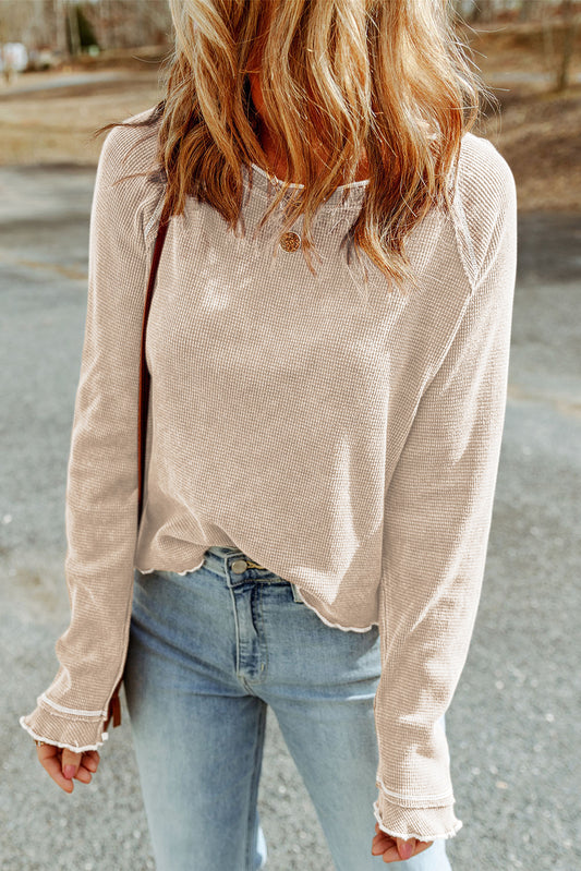 Apricot Textured Round Neck Long Sleeve Top
