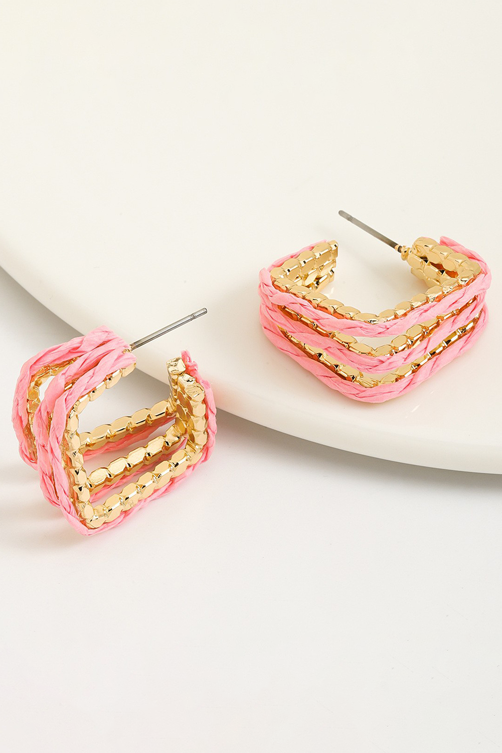 Pink Rattan Detail Gold Plated Alloy Earrings