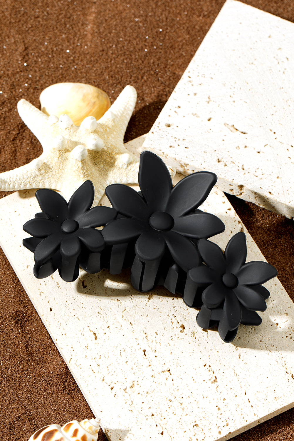 Black Flower Shape Frosted Large Hair Claw Clip