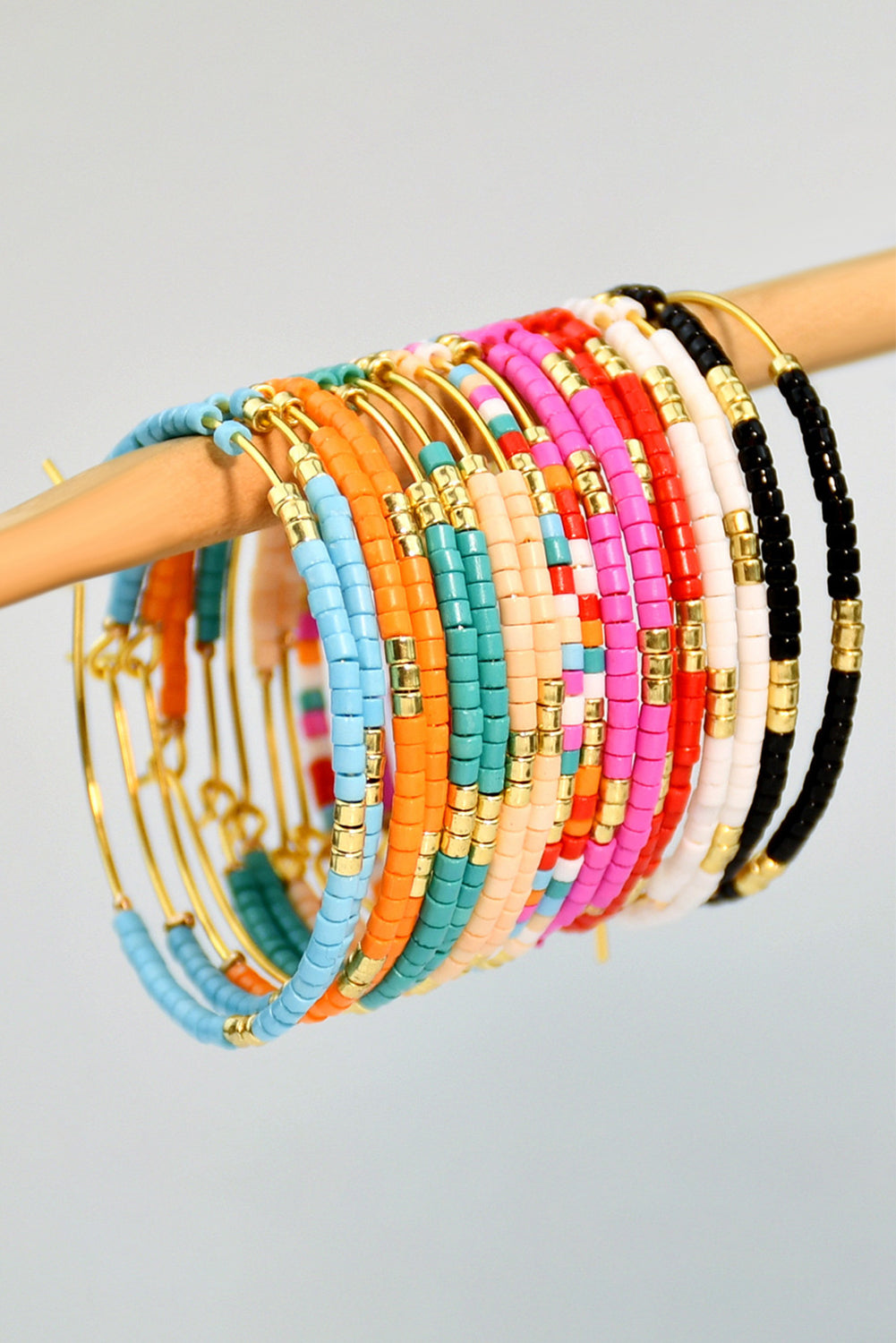 Rose Red 1 Pairs of Rice Beads Gold Plated Alloy Hoop Earrings