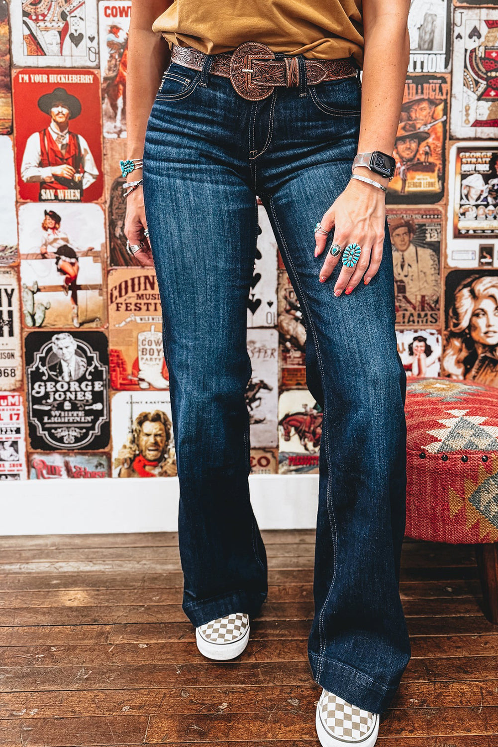 Sail Blue Western Stitch Patched Pocket Bootcut Jeans