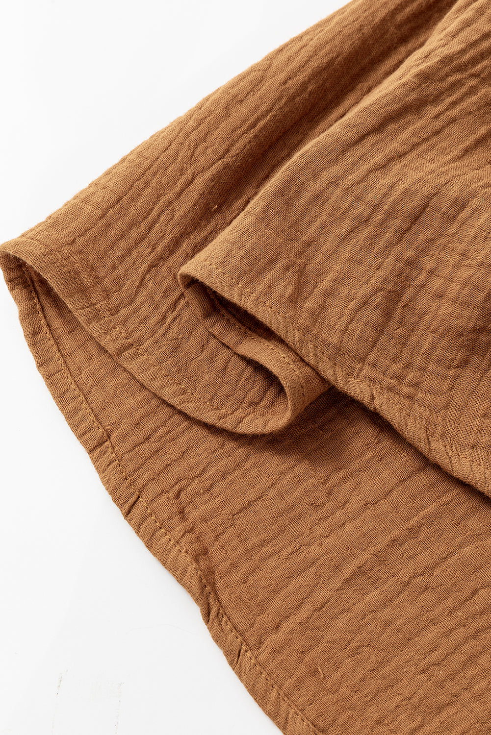 Chestnut Crinkle Textured Polo Shirt and High Waist Shorts Set