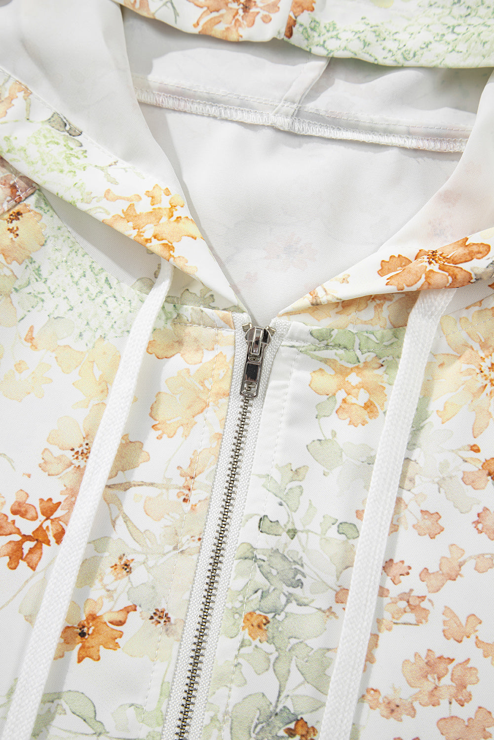 Yellow Floral Print Half Zip Hooded Long Sleeve Top