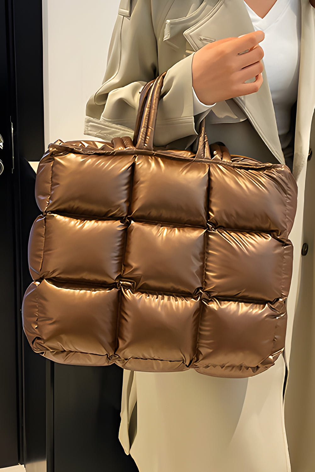Gold Large Capacity Quilted Puffer Tote Bag