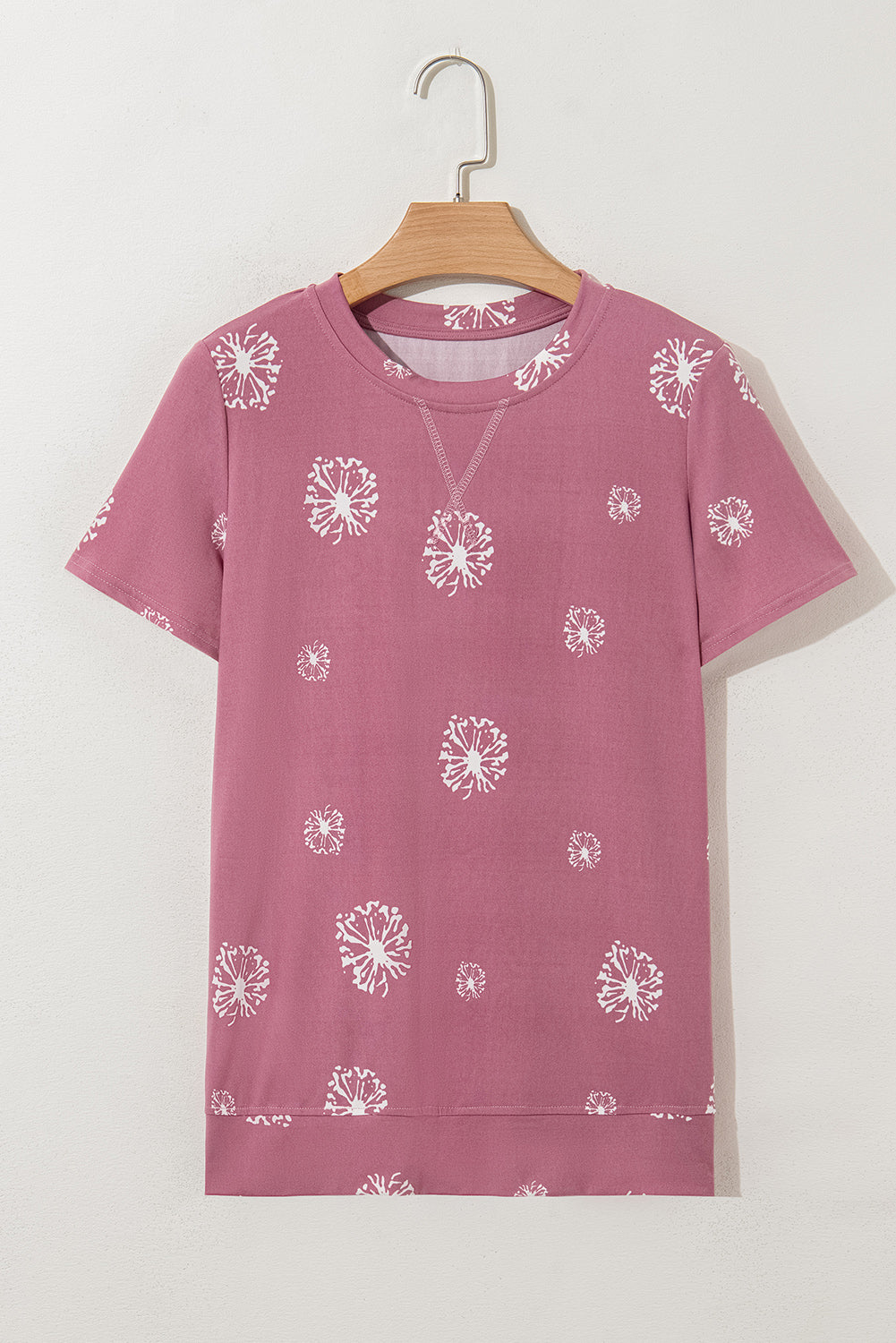 Pink Dandelion Print Crew Neck T-shirt