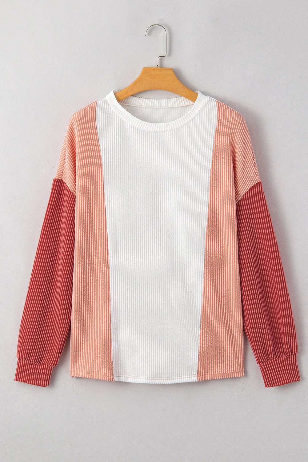 Pale Chestnut Color Block Corded Long Sleeve Top