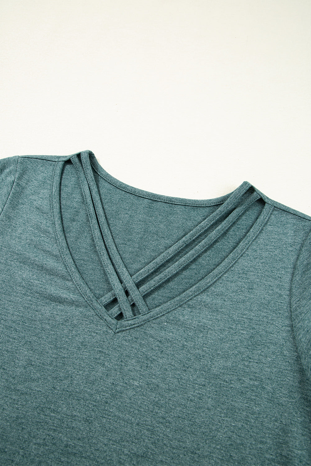 Mist Green Crisscross V Neck Butterfly Sleeve T Shirt