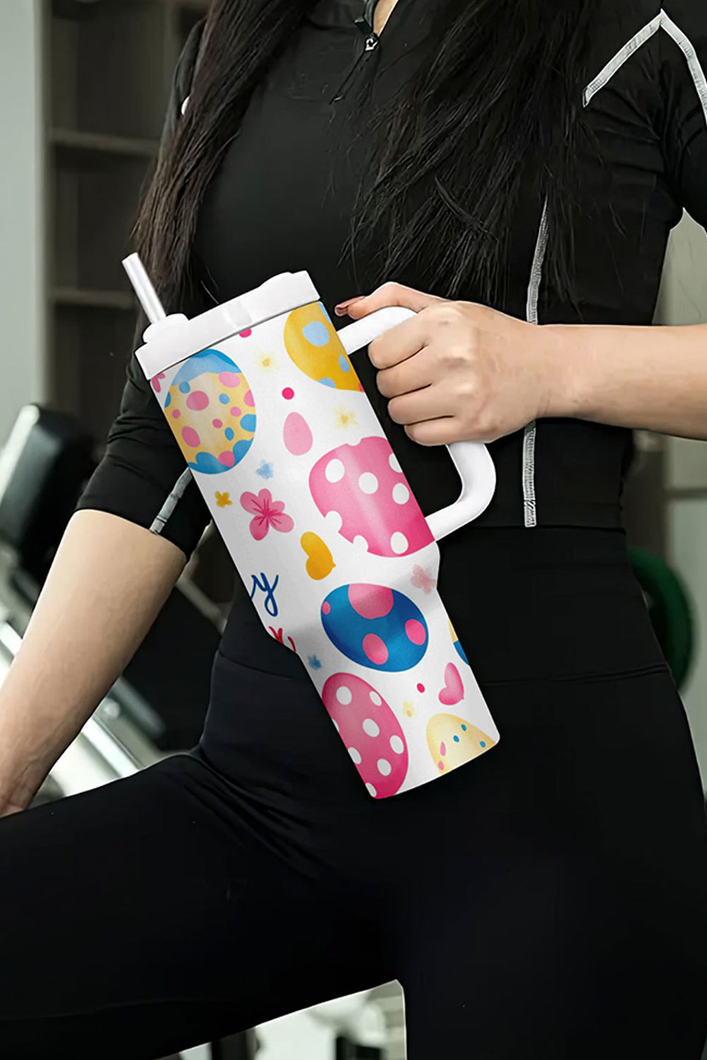 White Happy Easter Bunny Eggs Printed Thermal Tumbler