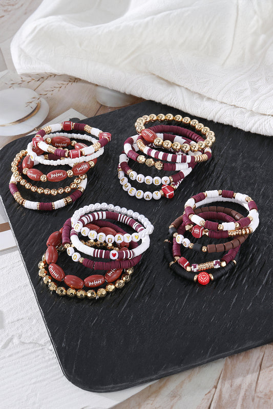 Red Dahlia 5pcs Football Beading Elastic Bracelet Set
